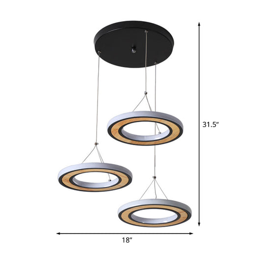 Led Metal Ring Ceiling Lighting - Modern Style 3-Light Pendant Lamp In Black For Living Room