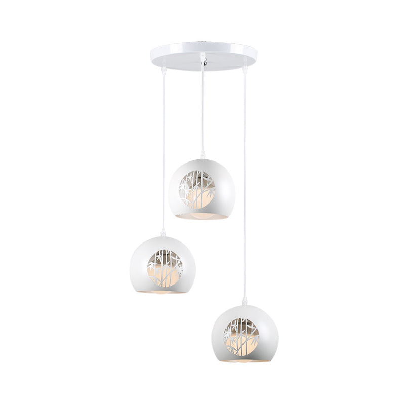 Modernist Global Iron Pendant With Laser Cut Bamboo Pattern - 3-Light Dining Room Hanging Lamp In