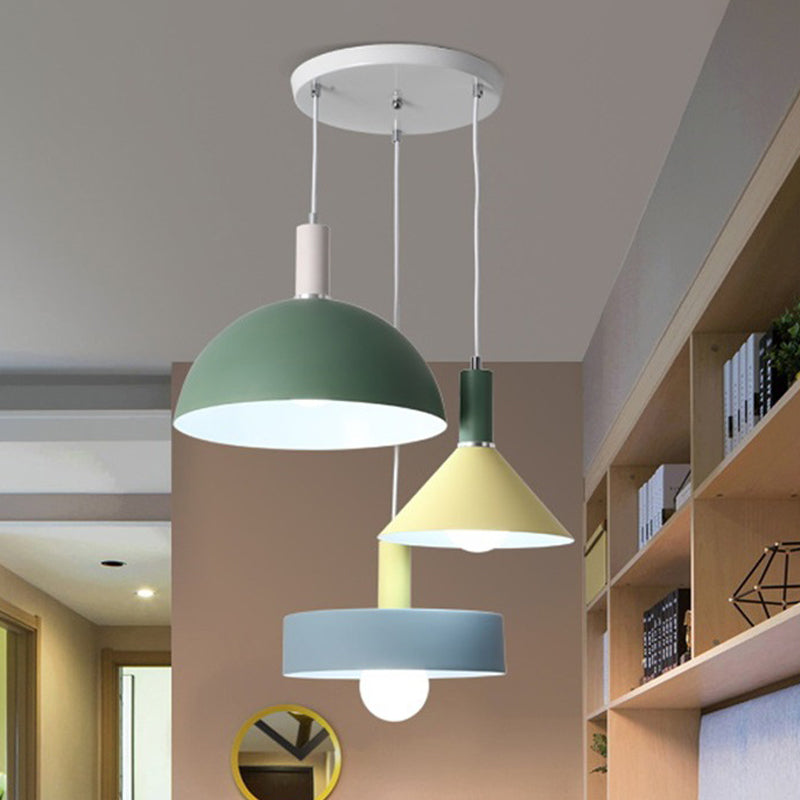 Nordic Style 3-Head White Geometry Pendant Light: Metallic Suspended Lamp