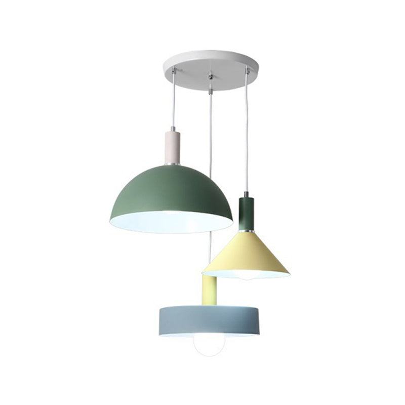 Nordic Style Cluster Pendant Light With 3 Metallic Heads In White Geometry