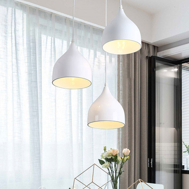Modern Metallic 3-Light Onion Pendant With White Finish - Hanging Ceiling Lamp