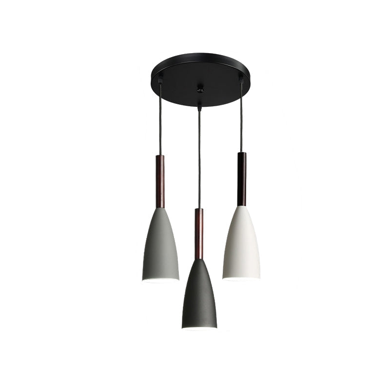 3-Light Black Iron Bell Pendant For Small Dining Rooms With Round Canopy