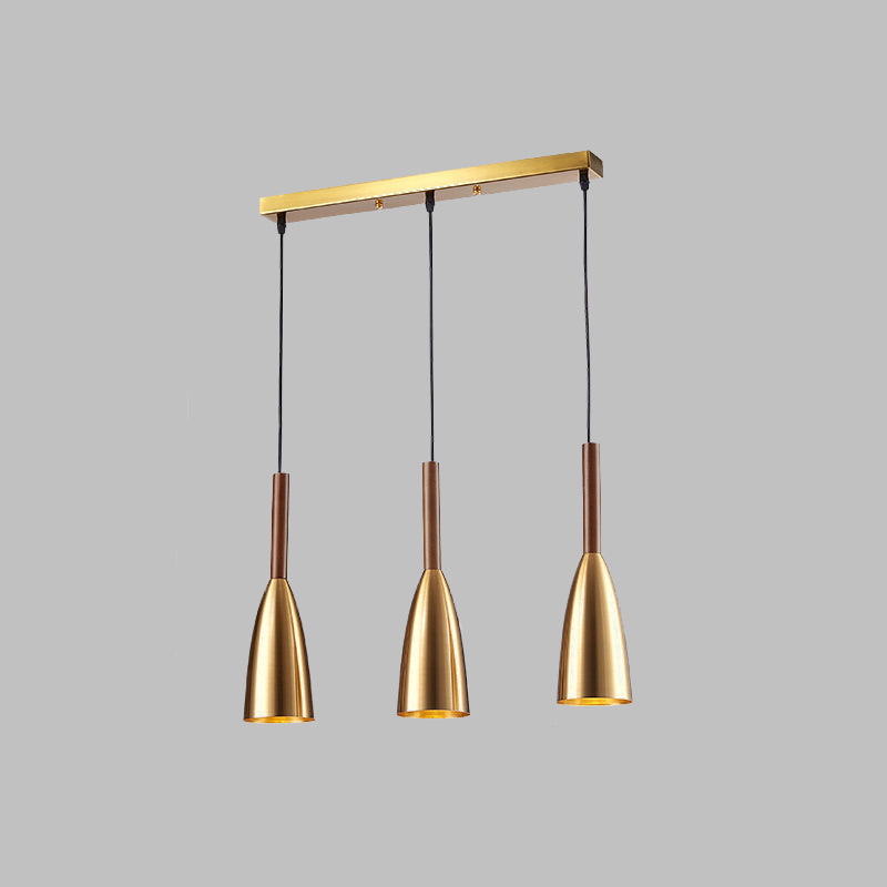 Modern Gold Bullet Pendant Light With 3 Bulbs & Linear Canopy