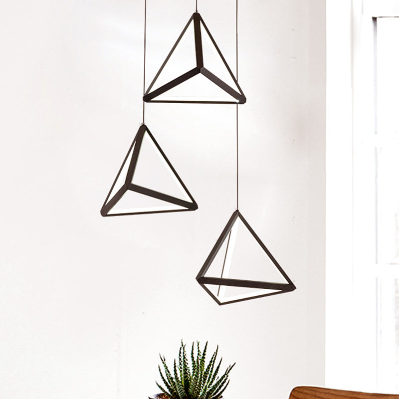 3-Head Simple Black Led Pendant Ceiling Lamp With Triangle Metal Shade For Restaurants