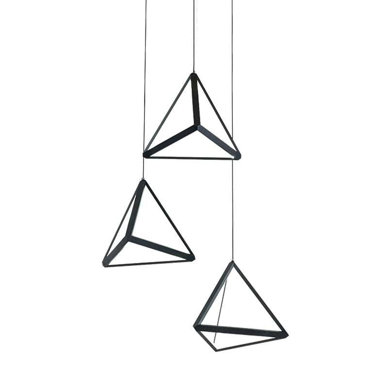 3-Head Simple Black Led Pendant Ceiling Lamp With Triangle Metal Shade For Restaurants