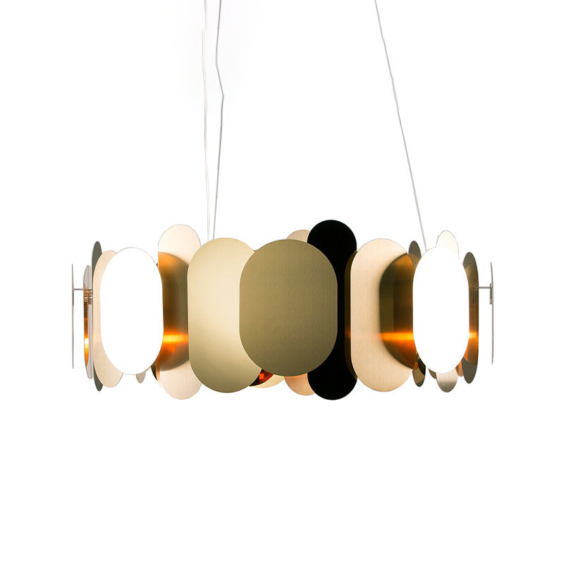 Oval Panel Metal Led Pendant Ceiling Light In Brass With White & Warm - Modernist Living Room