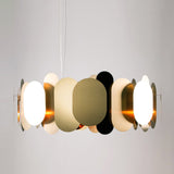 Modern Metal Led Oval Panel Pendant Light For Living Room Ceiling In Brass White/Warm