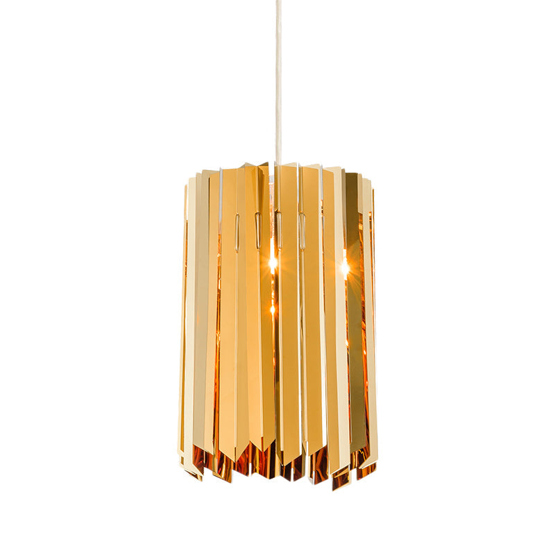 Modern Metal Pendant Light With Black/Chrome/Gold Finish - 1-Light Cylindrical Hanging Lamp