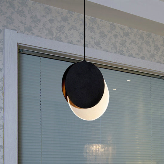 Sleek Metallic Led Bedroom Pendant Lamp With Elegant New-Moon Design