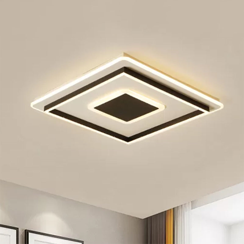18’/21.5’/35.5’ Wide Led Flush Mount Light - Black Square/Rectangular Fixture For Living Room