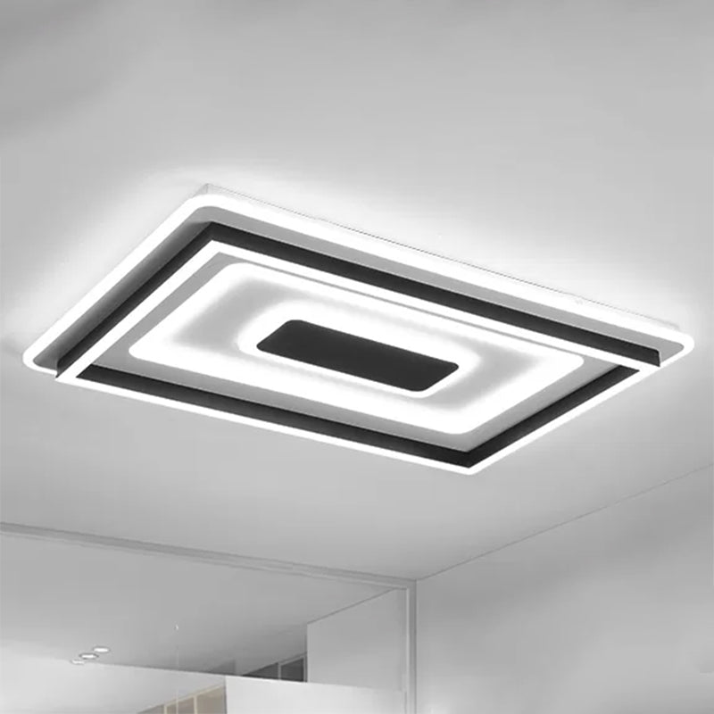 18’/21.5’/35.5’ Wide Led Flush Mount Light - Black Square/Rectangular Fixture For Living Room