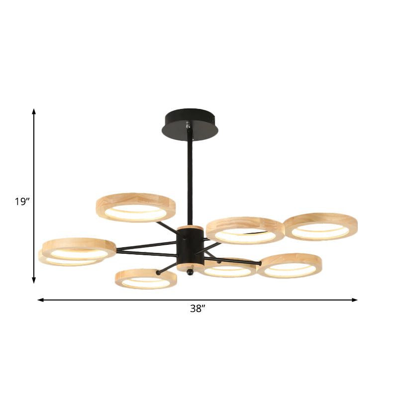 Modern Wood Sputnik Chandelier Pendant Light - 3/5/6 Lights Black Led Hanging Ceiling Lamp In
