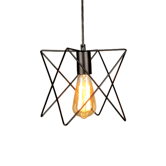 Industrial Geometric Ceiling Light With Open Cage Shade - 7’/10’ Wide Black