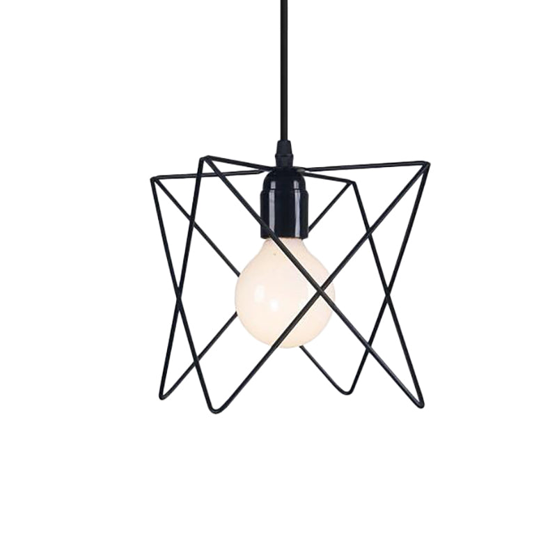 Industrial Geometric Ceiling Light With Open Cage Shade - 7’/10’ Wide Black