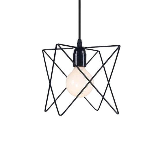 Industrial Geometric Ceiling Light With Open Cage Shade - 7’/10’ Wide Black