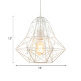 Cage Pendant Diamond Light - Industrial 1 Head Metallic Lamp In Black/White For Dining Room (16/19.5