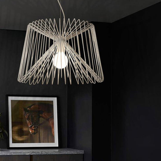 Industrial Metal Hanging Lamp With Adjustable Cord - Black/White Cage Shade Living Room Ceiling