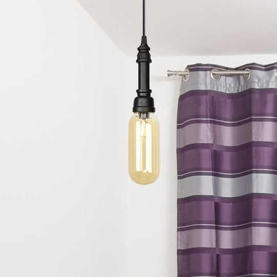 Vintage Led Pendant Lamp With Amber/Clear Glass Shade - Stylish Bar Lighting Amber