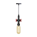 Metal Led Ceiling Light Antique Pipe Design With Coffee House Hanging Lamp Kit In Black - 1 Head 3/4
