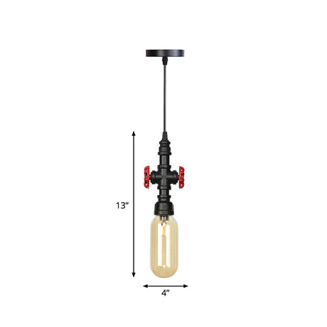 Metal Led Ceiling Light Antique Pipe Design With Coffee House Hanging Lamp Kit In Black - 1 Head 3/4