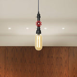 Metal Led Ceiling Light Antique Pipe Design With Coffee House Hanging Lamp Kit In Black - 1 Head 3/4