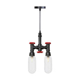 Sasin - Industrial Iron Chandelier With Black Piping And Clear Glass Shade
