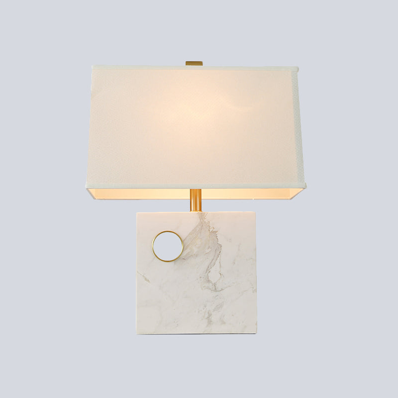 Modern Trapezoid Fabric Task Light Desk Lamp - White Small 1-Head With Square Marble Base