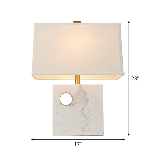 Modern Trapezoid Fabric Task Light Desk Lamp - White Small 1-Head With Square Marble Base
