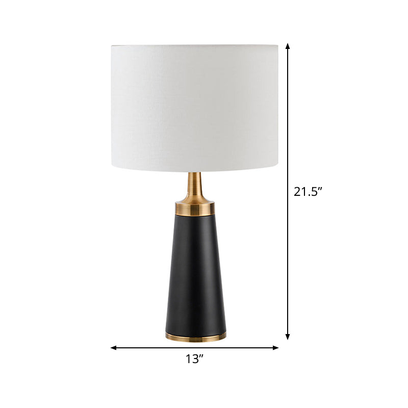 Modernist Small Desk Lamp - 1 Head Drum Task Light Black Fabric Living Room