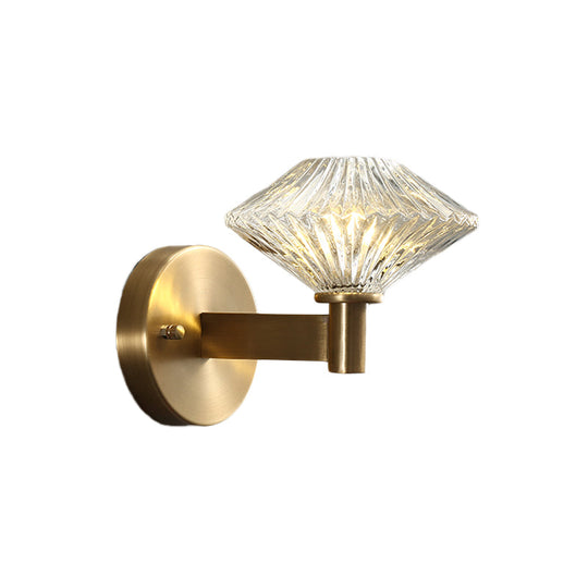 Vintage Gold Diamond Wall Mount Light Fixture (6/9) With Clear Prismatic Glass - 1 Head Living Room