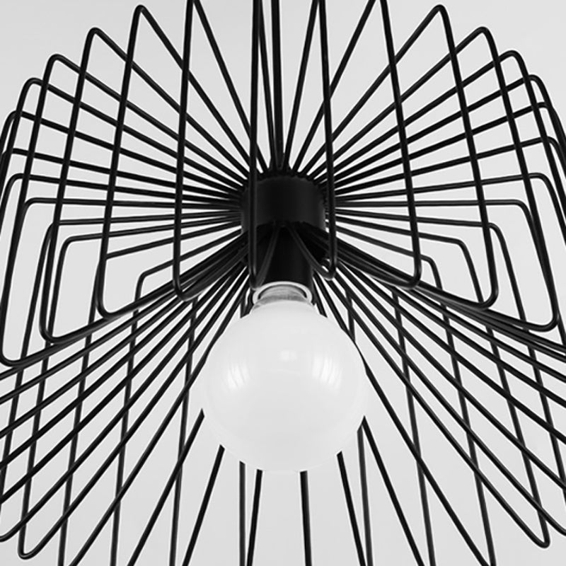 Industrial Metal Hanging Lamp With Adjustable Cord - Black/White Cage Shade Living Room Ceiling