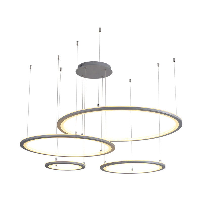 Modern White/Grey Circular Chandelier - 3/4 Lights Acrylic Led Pendant Lamp In White/Warm Light