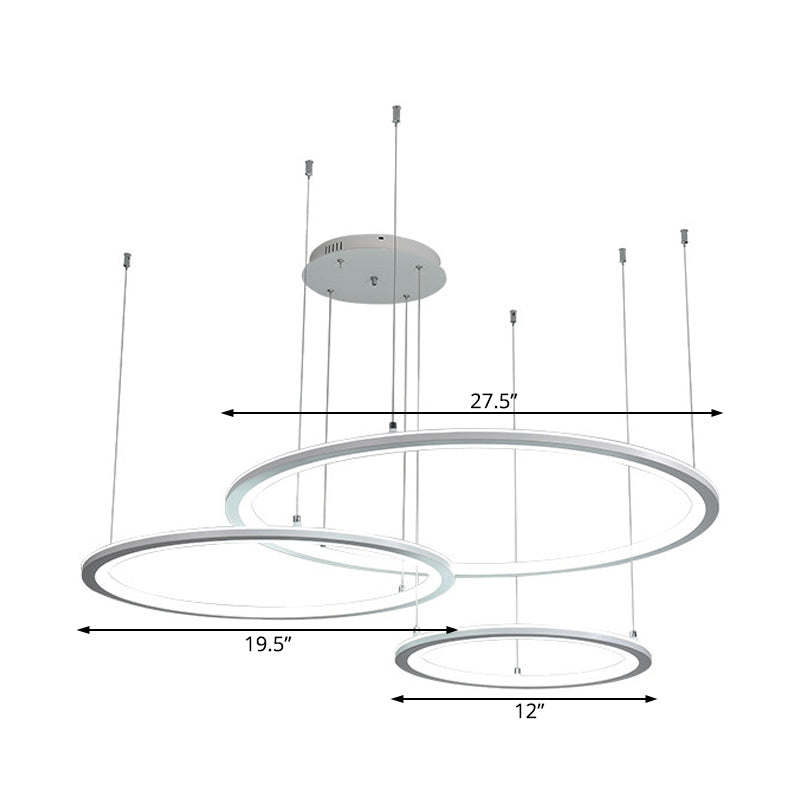 Modern White/Grey Circular Chandelier - 3/4 Lights Acrylic Led Pendant Lamp In White/Warm Light