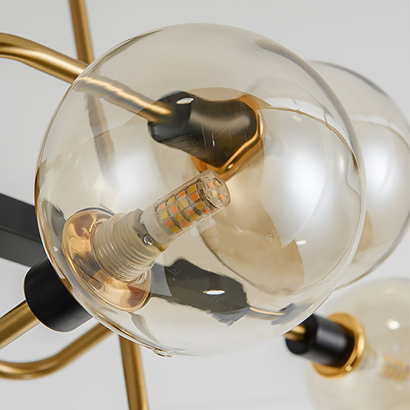 Contemporary Starburst 10-Light Chandelier With Amber/Smoke Gray/Cream Glass