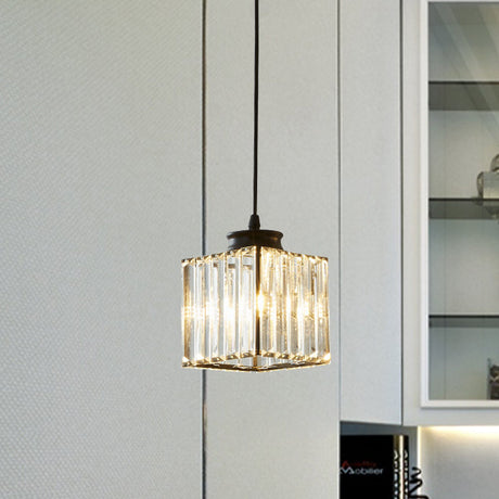 Modern Crystal Cube Pendant Lamp For Dining Room - Black Ceiling Hanging Light Kit