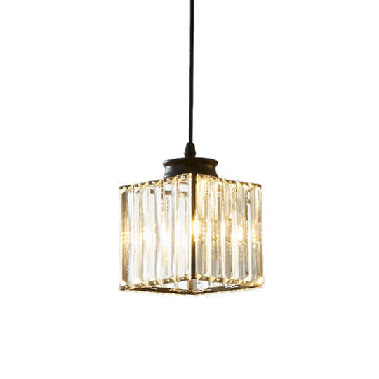 Modern Crystal Cube Pendant Lamp Kit For Dining Room Ceiling - Black