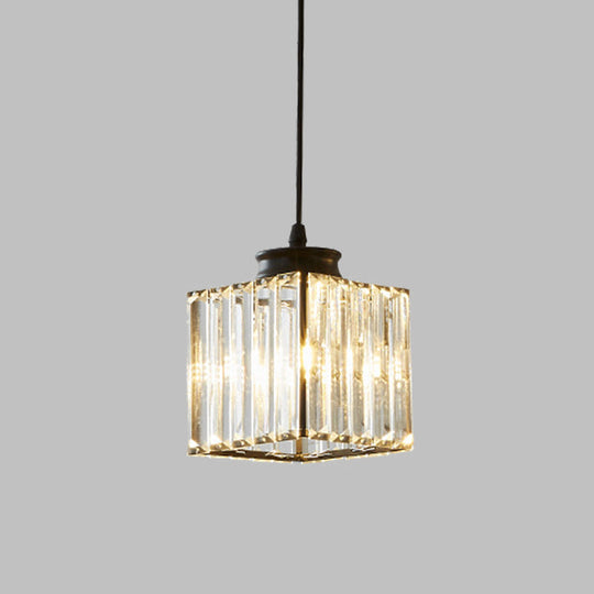 Modern Crystal Cube Pendant Lamp Kit For Dining Room Ceiling - Black