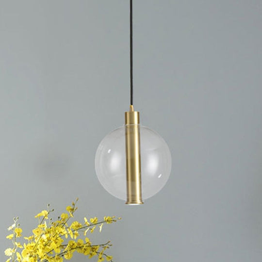 Gold Minimalist Hanging Lamp: 1-Light Bedroom Led Pendant With Clear Glass Ball Shade