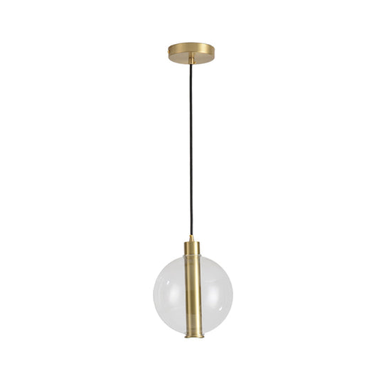 Gold Minimalist Hanging Lamp: 1-Light Bedroom Led Pendant With Clear Glass Ball Shade