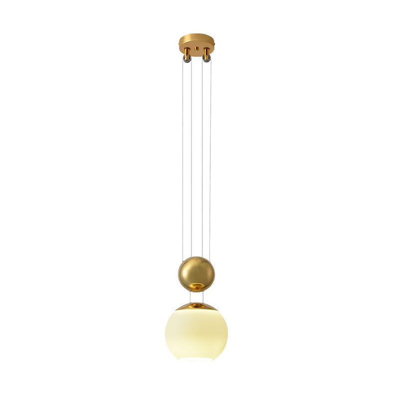 Modern Cream Glass Sphere Pendant Ceiling Lamp With Gold Finish - Ideal For Restaurants