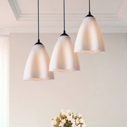 Modern Beige Glass Flower Pendant Light Kit With Black Ceiling Fixture For Dining Room