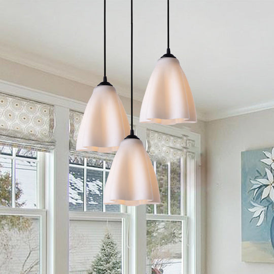 Beige Glass Flower Hanging Light: Modern 1-Bulb Ceiling Lamp In Black For Dining Room