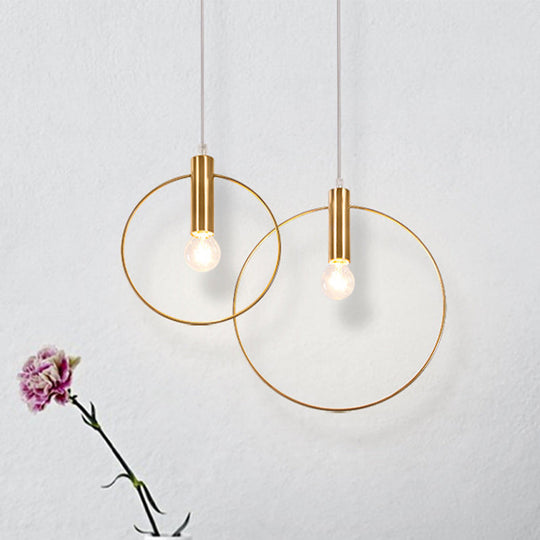 Gold Suspension Lamp With Simple Tube Down Lighting For Bedrooms - 1 Light Metallic Design