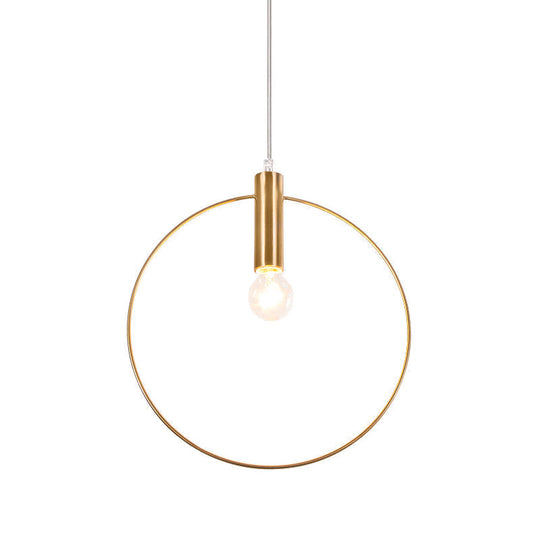 Gold Suspension Lamp With Simple Tube Down Lighting For Bedrooms - 1 Light Metallic Design