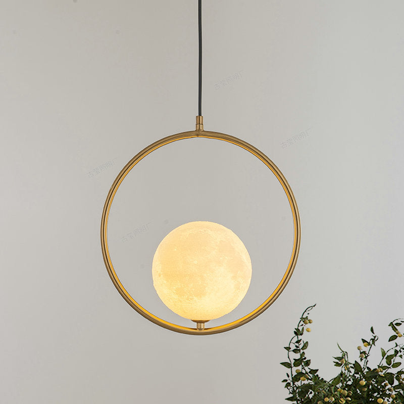 Contemporary Gold Globe Pendant Light With Frosted White Glass And Metal Ring
