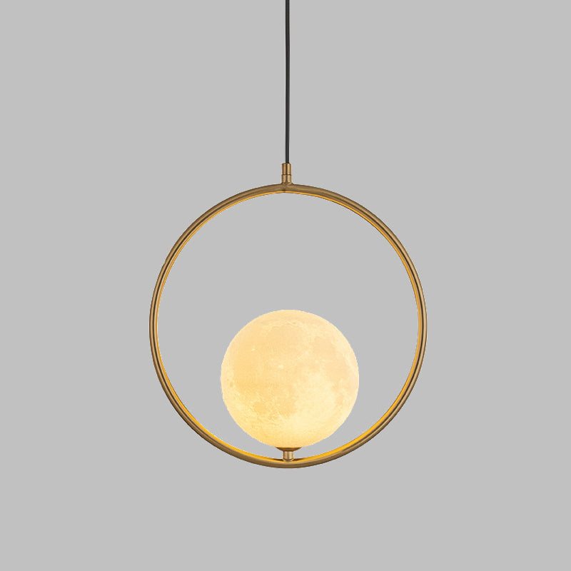 Contemporary Gold Globe Pendant Light With Frosted White Glass And Metal Ring