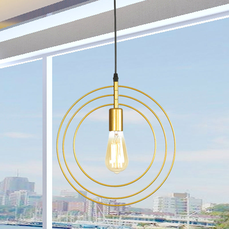 Gold Metallic 1-Bulb Minimalist Suspension Lamp - 3-Ring Restaurant Hanging Lighting