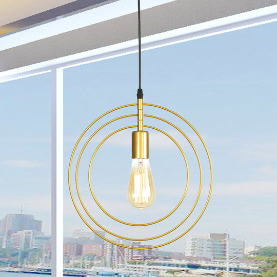 Gold Metallic 1-Bulb Minimalist Suspension Lamp - 3-Ring Restaurant Hanging Lighting