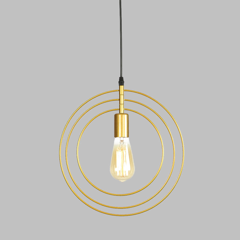 Minimalist Gold Metallic Restaurant Hanging Lamp With 3-Rings & 1 Bulb