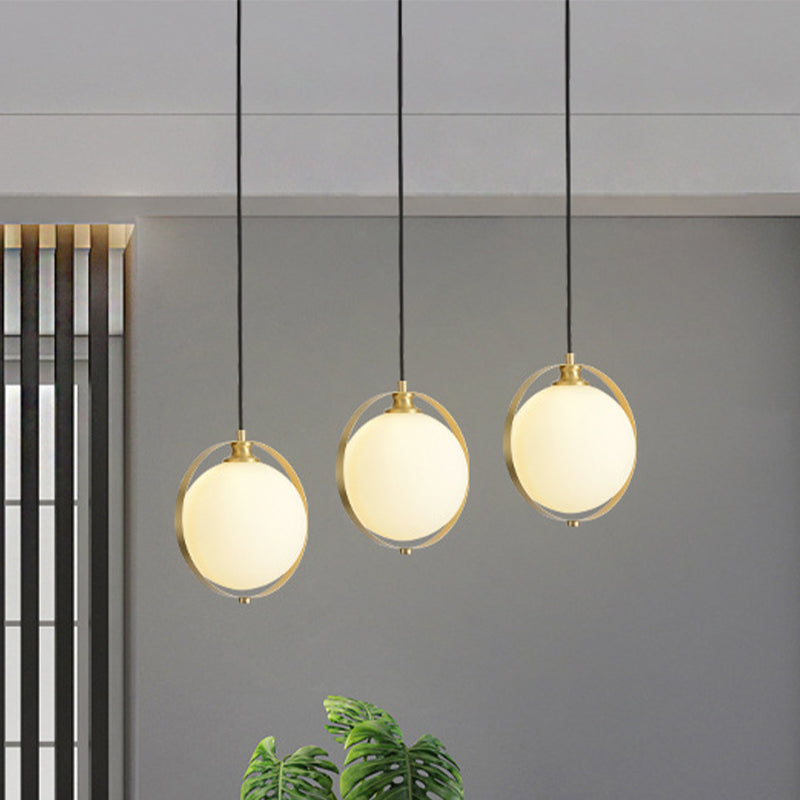 Modern Opal Glass Cluster Pendant Light With 3 Gold Heads & Canopy